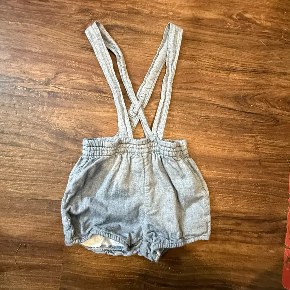 H&M Blue Chambray Romper Shortalls Suspenders Toddler Boy 18-24 Months 2T